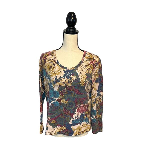 Hannah Womens Size Medium Long Sleeve Top Blouse Paisley and Floral Print - Picture 2 of 6